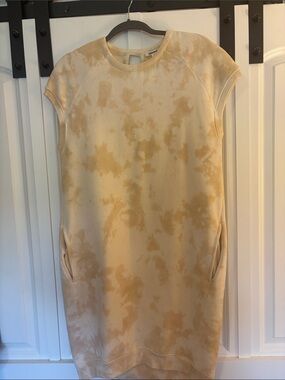 Tie-Dye Cap Sleeve Sweatshirt Dress in Beige